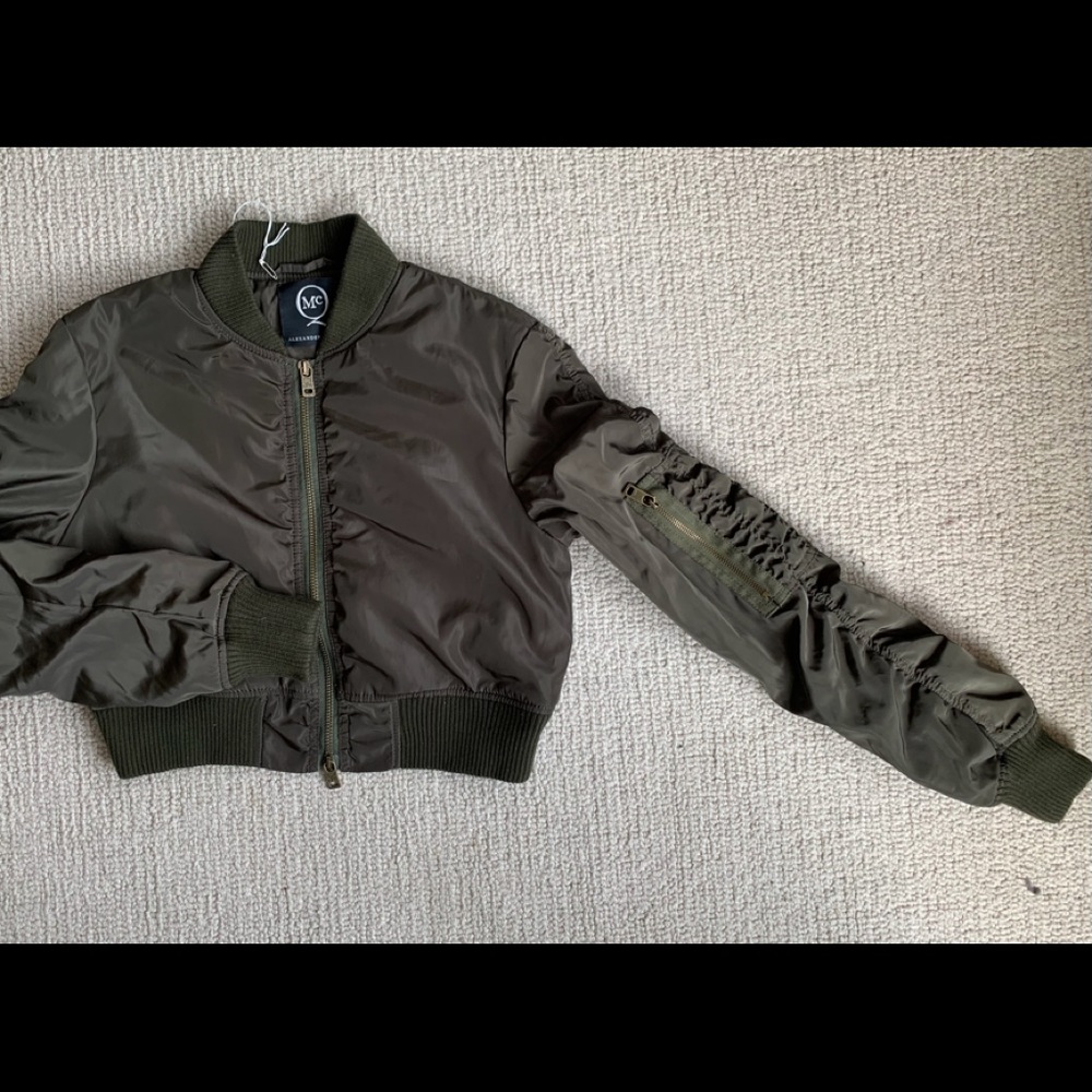 Alexander McQueen Army green crop bomber jacket